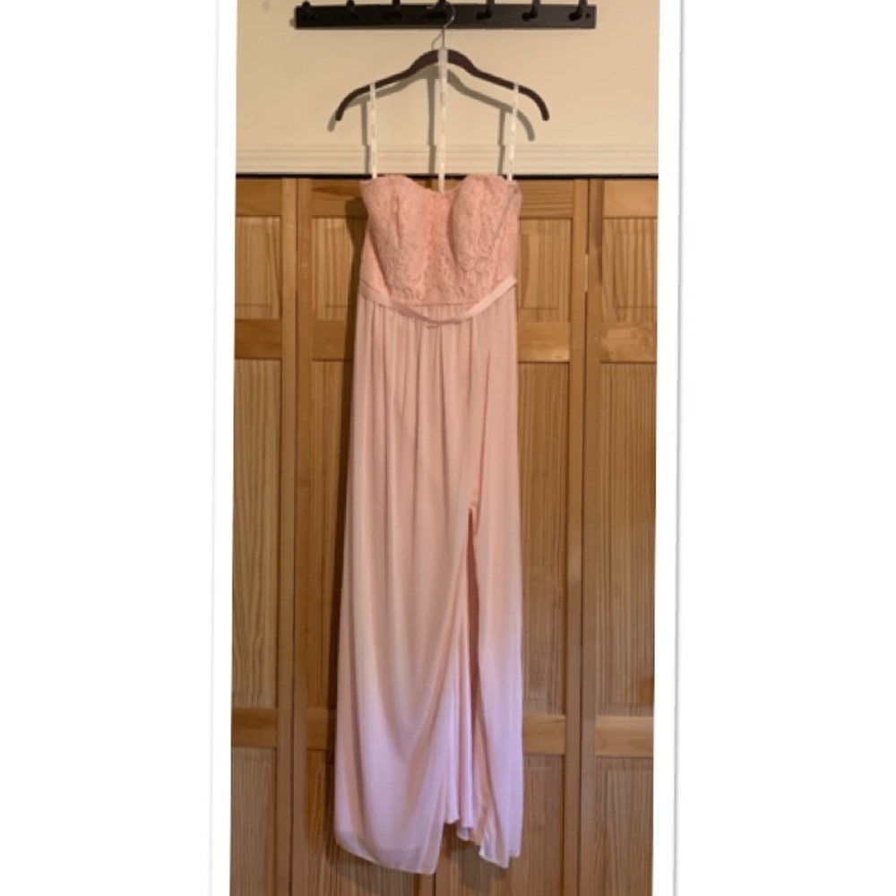Petal Pink Lace & Mesh Long Strapless Dress F18095 - Picture 5 of 9